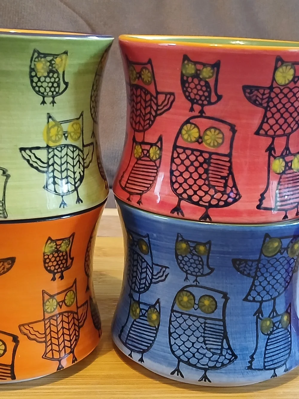 Pier 1 Multicolor Owl Ceramic Planters - Red, Blue, Orange, Green